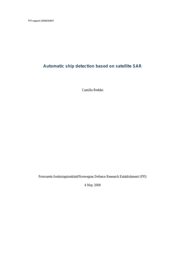 Forsiden av dokumentet Automatic ship detection based on satellite SAR