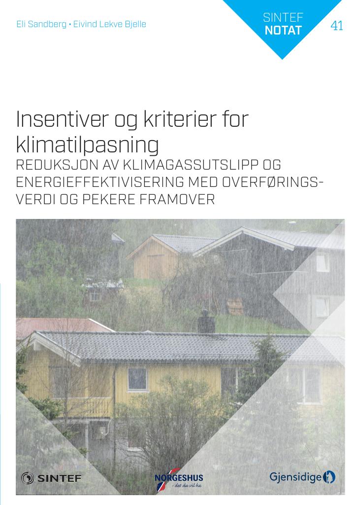 Forsiden av dokumentet Insentiver og kriterier for klimatilpasning : reduksjon av klimagassutslipp og energieffektivisering med overføringsverdi og pekere framover