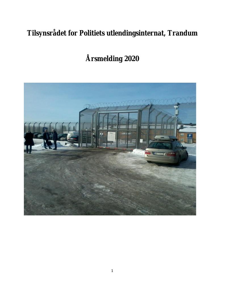 Forsiden av dokumentet Årsrapport fra Tilsynsrådet for utlendingsinternatet - 2020