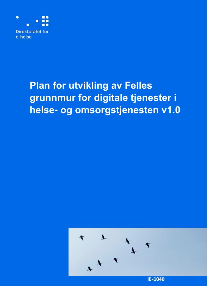 Forsiden av dokumentet Plan for utvikling av Felles grunnmur for digitale tjenester i helse- og omsorgstjenesten v1.0