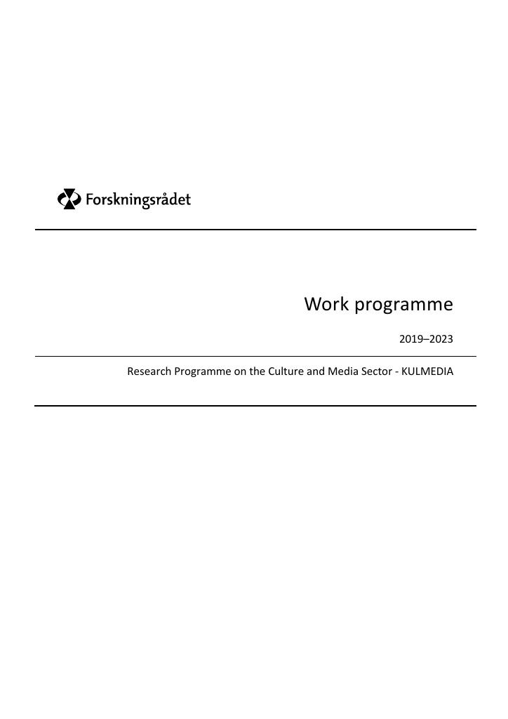Forsiden av dokumentet Work programme 2019–2023