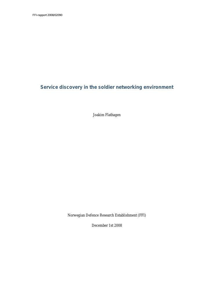 Forsiden av dokumentet Service discovery in the soldier networking environment