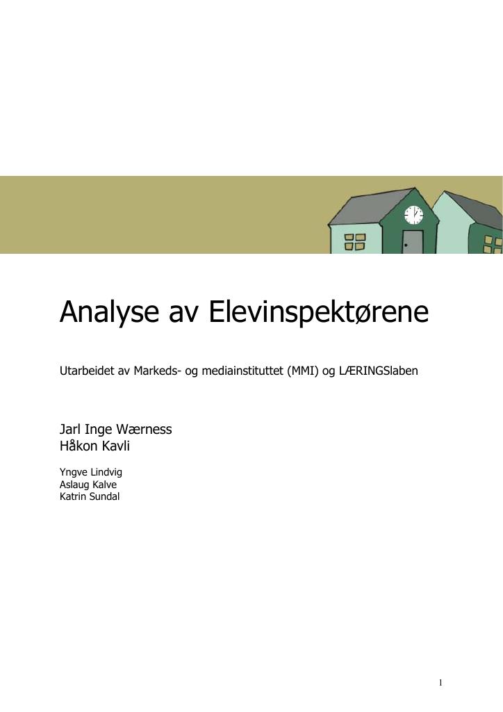 Forsiden av dokumentet Elevinspektørene 2003 – en analyse av resultatene