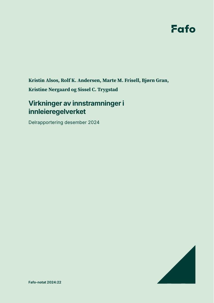 Forsiden av dokumentet Virkninger av innstramninger i innleieregelverket