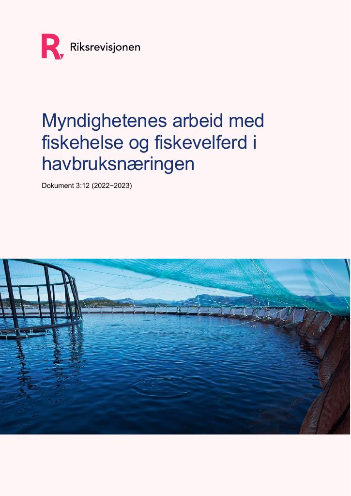 Forsiden av dokumentet Myndighetenes arbeid med fiskehelse og fiskevelferd i havbruksnæringen