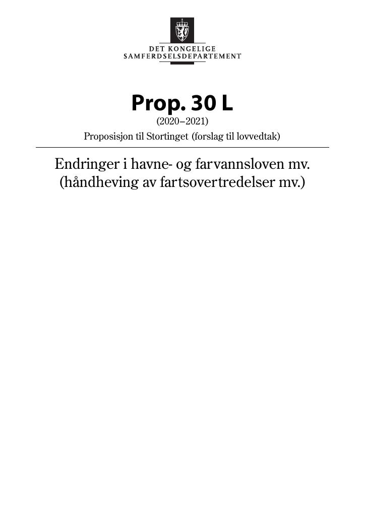 Forsiden av dokumentet Prop. 30 L (2020–2021)