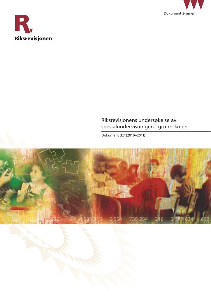 Forsiden av dokumentet Riksrevisjonens undersøkelse av spesialundervisningen i grunnskolen