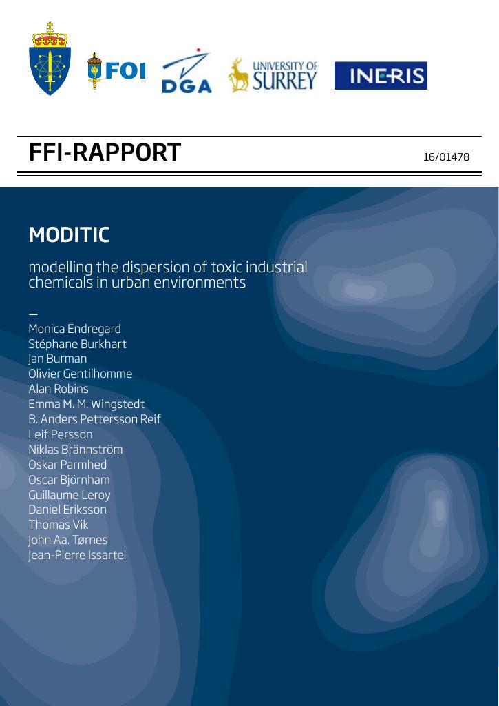 Forsiden av dokumentet MODITIC : modelling the dispersion of toxic industrial chemicals in urban environments