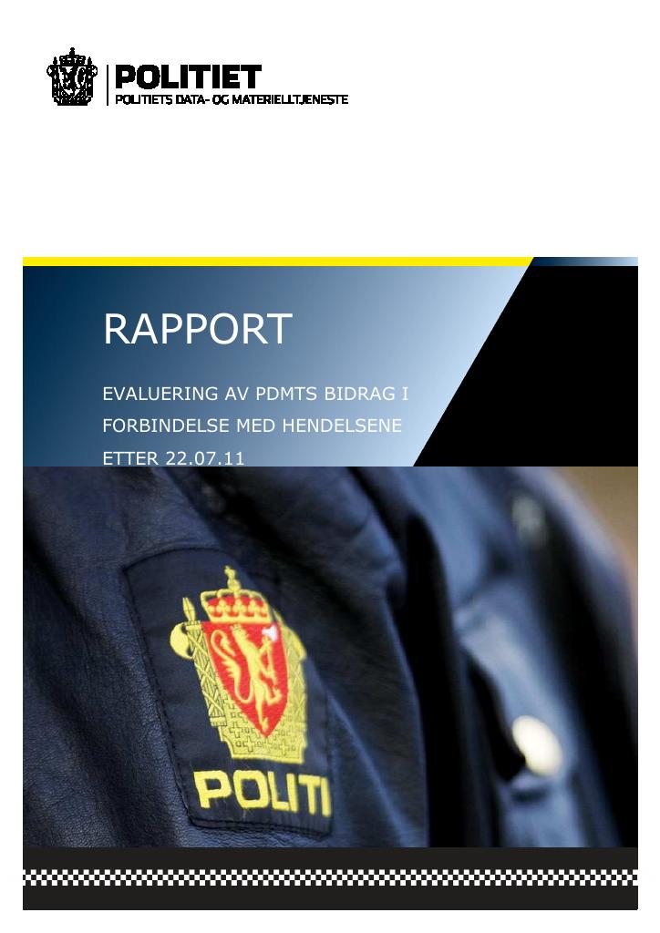 Forsiden av dokumentet 22 juli - Politiets data og materielltjenestes rapport