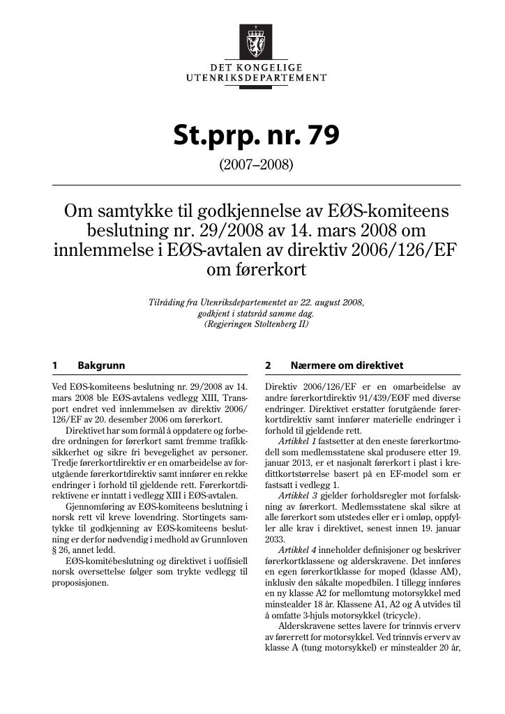 Forsiden av dokumentet St.prp. nr. 79 (2007-2008)