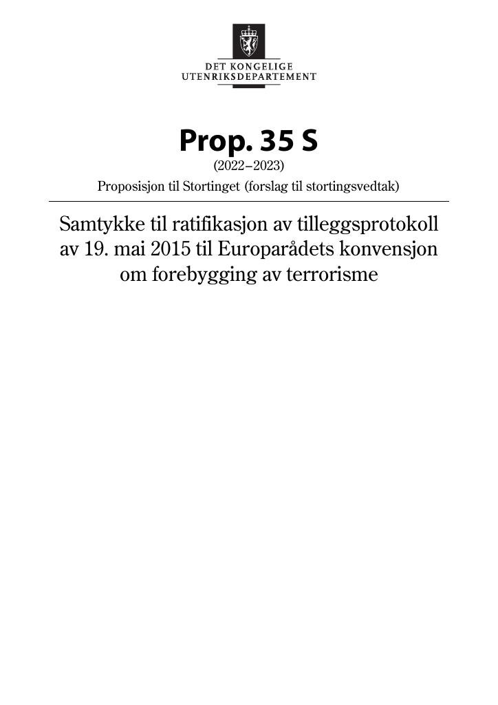 Forsiden av dokumentet Prop. 35 S (2022–2023)