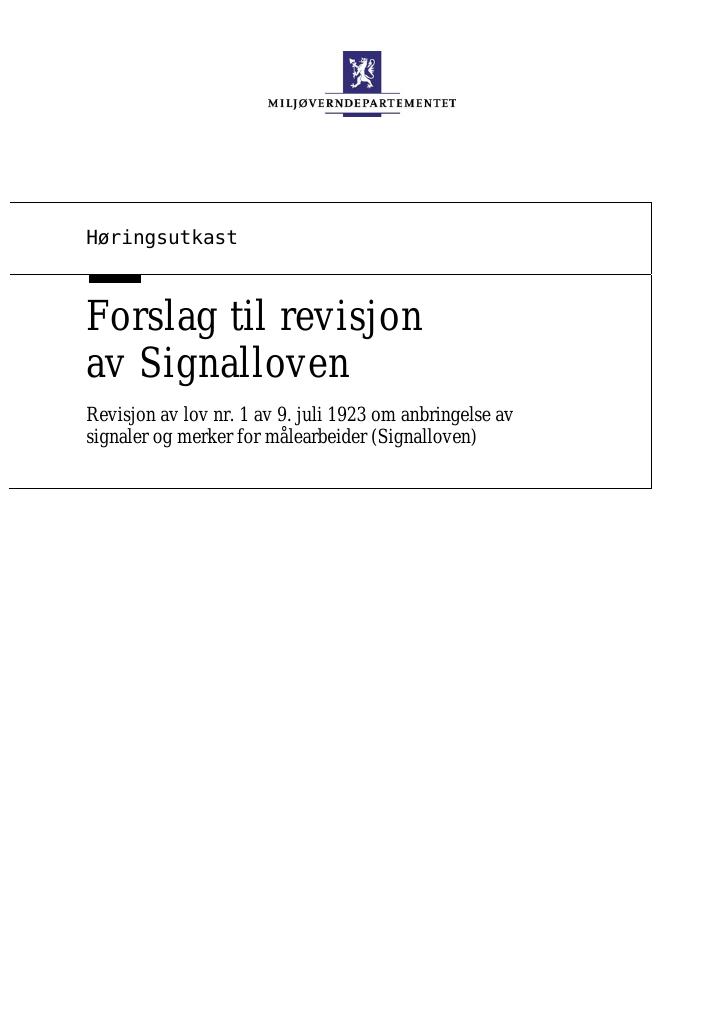 Forsiden av dokumentet Forslag til revisjon av Signalloven