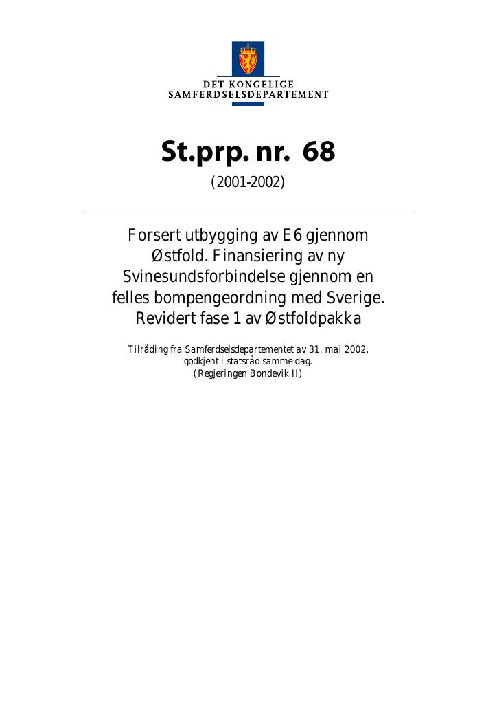 Forsiden av dokumentet St.prp. nr. 68 (2001-2002)