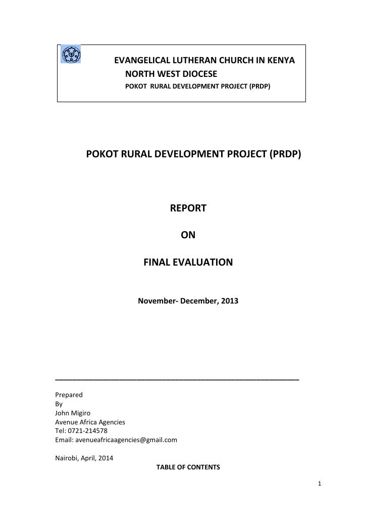 Forsiden av dokumentet Pokot Rural Development Project (PRDP): Report on Final Evaluation 2013