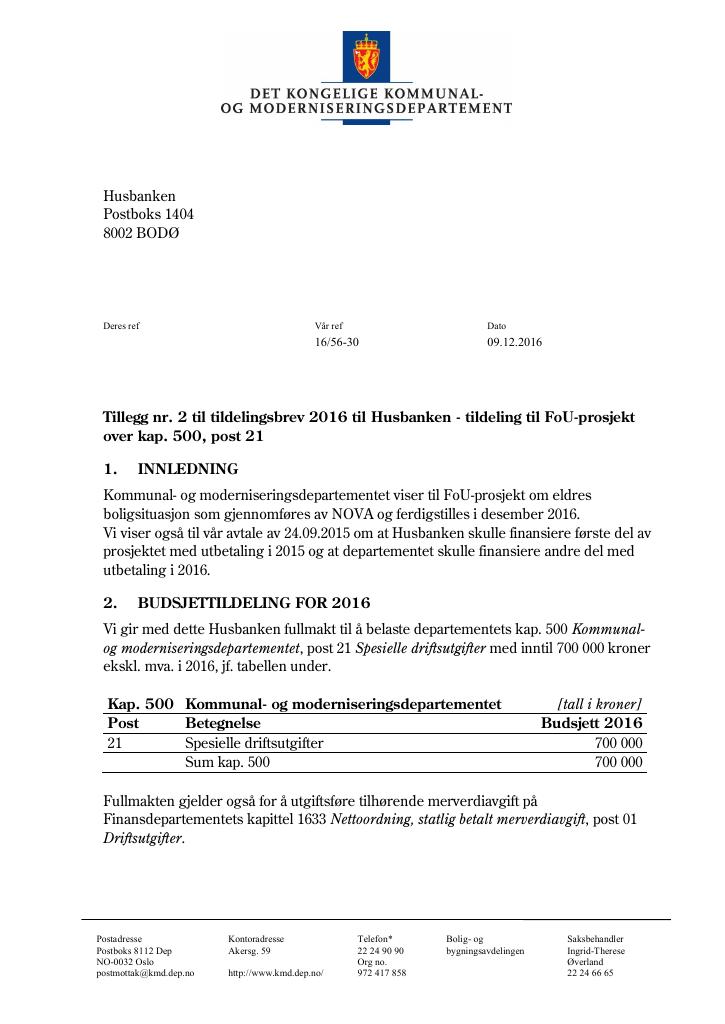 Forsiden av dokumentet tilleggsbrev desember (pdf)