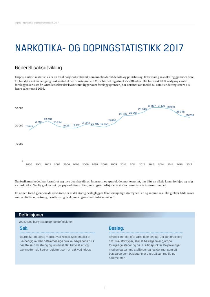 Forsiden av dokumentet Narkotika- og dopingstatistikk 2017