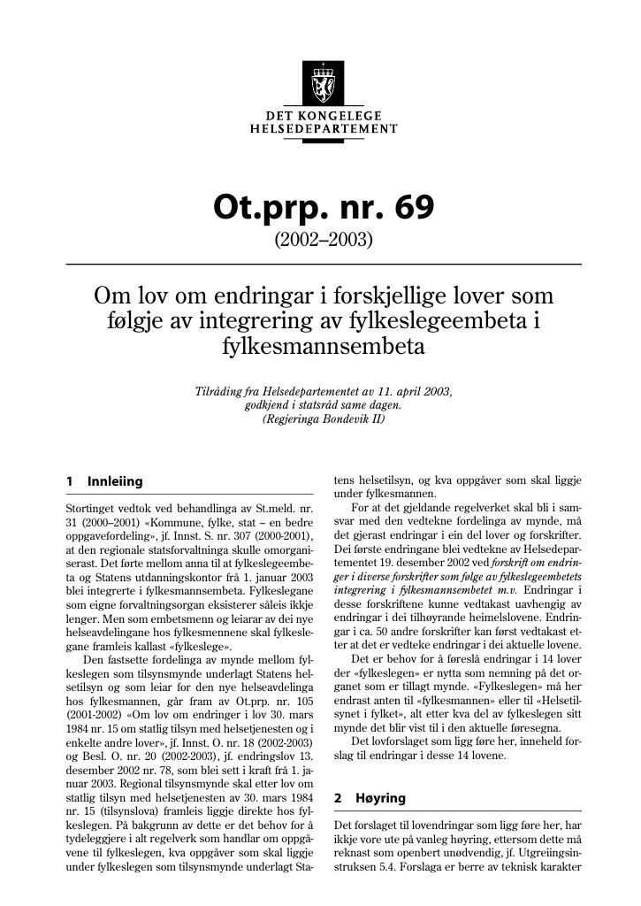 Forsiden av dokumentet Ot.prp. nr. 69 (2002-2003)