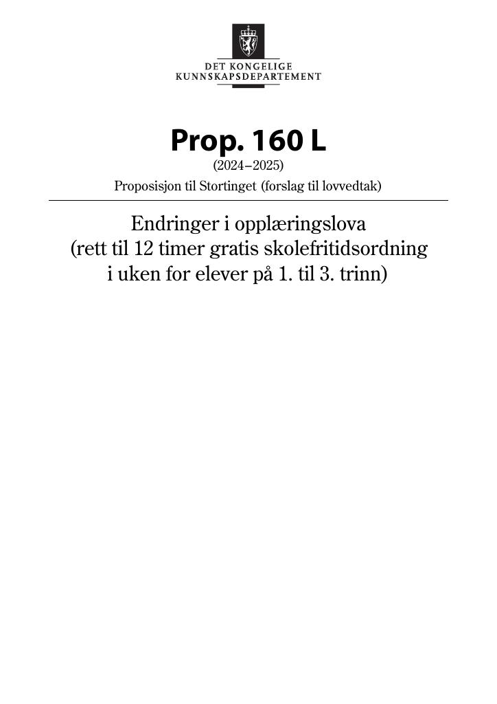 Forsiden av dokumentet Prop. 160 L (2024–2025)