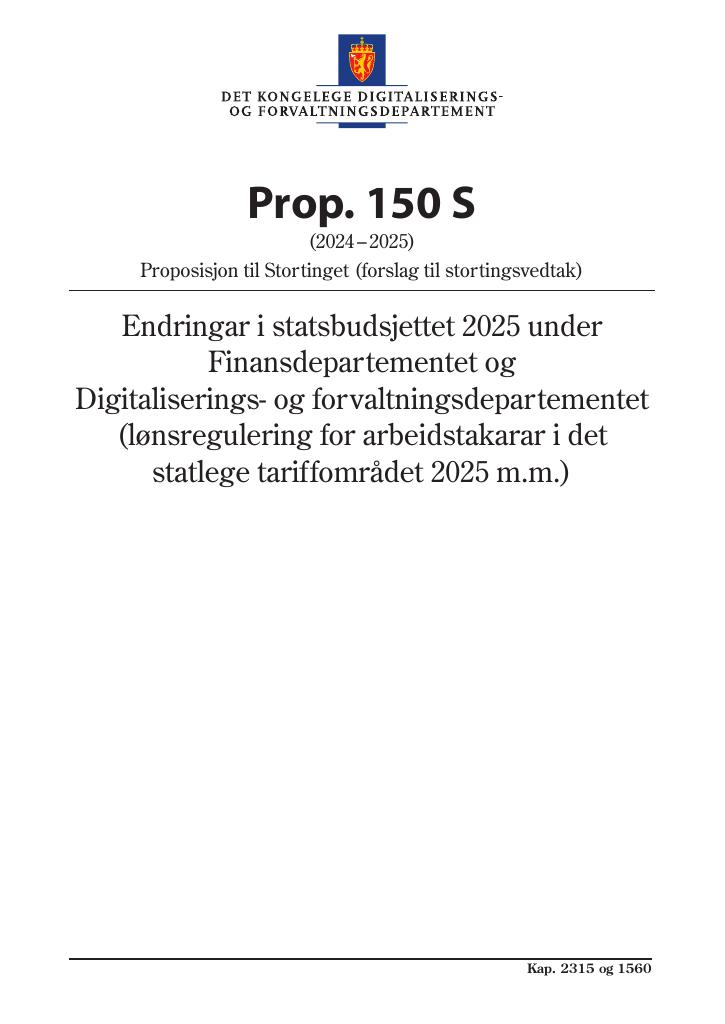Forsiden av dokumentet Prop. 150 S (2024–2025)