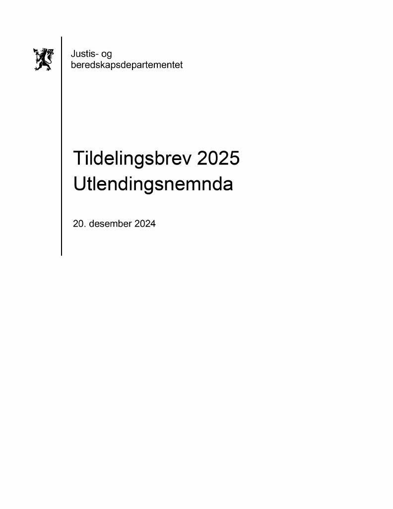 Forsiden av dokumentet Tildelingsbrev Utlendingsnemnda 2025