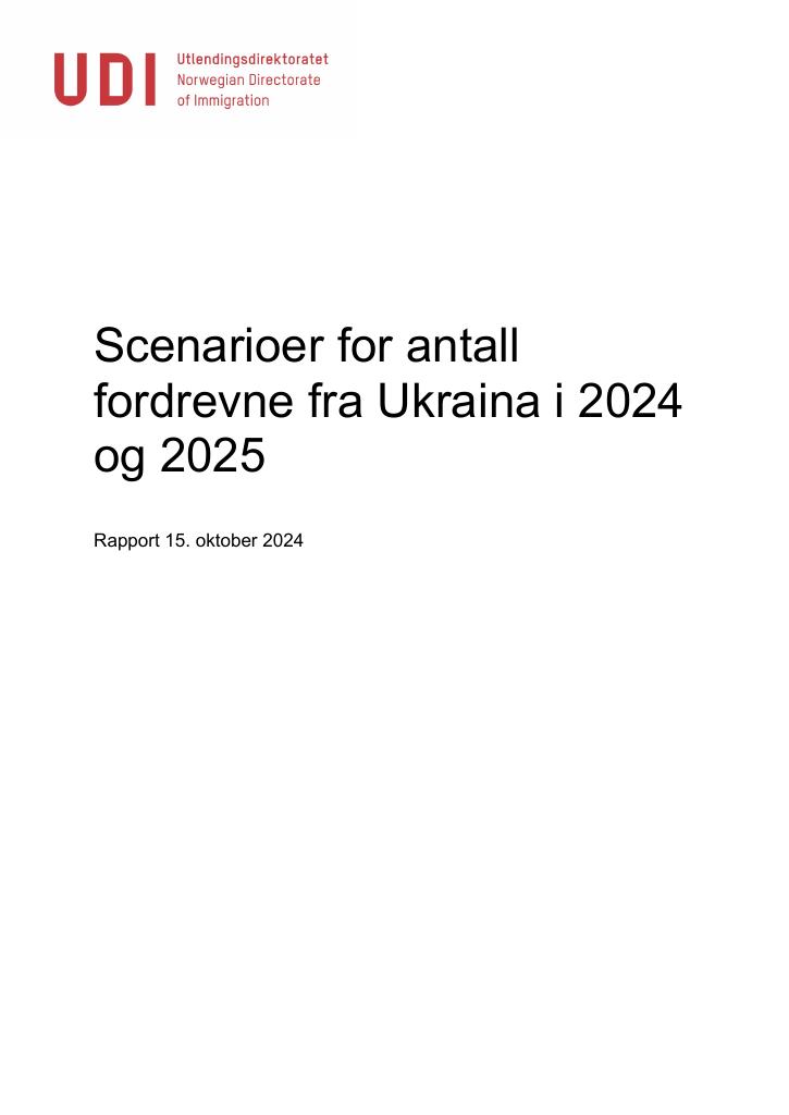 Forsiden av dokumentet Scenarioer for antall fordrevne fra Ukraina i 2024 og 2025