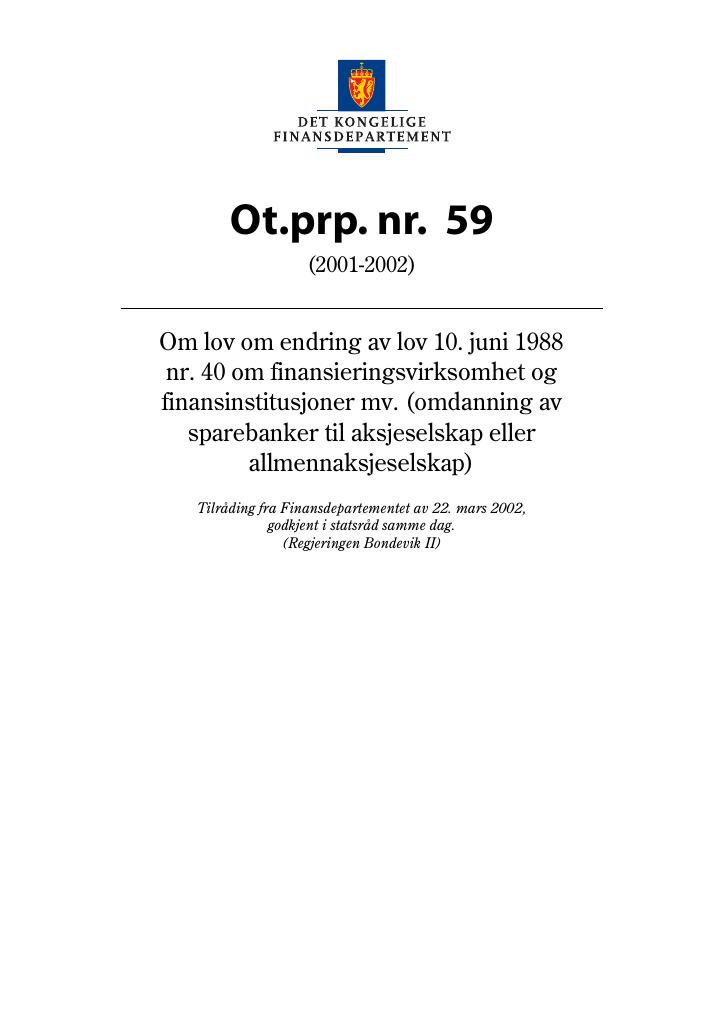 Forsiden av dokumentet Ot.prp. nr. 59 (2001-2002)