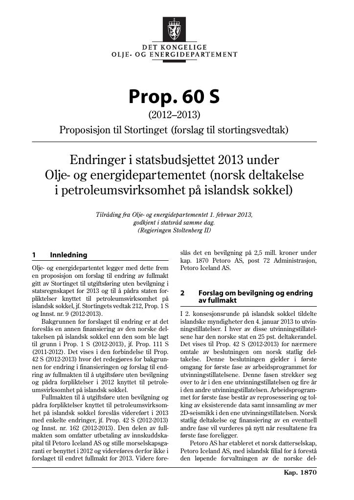 Forsiden av dokumentet Prop. 60 S (2012–2013)