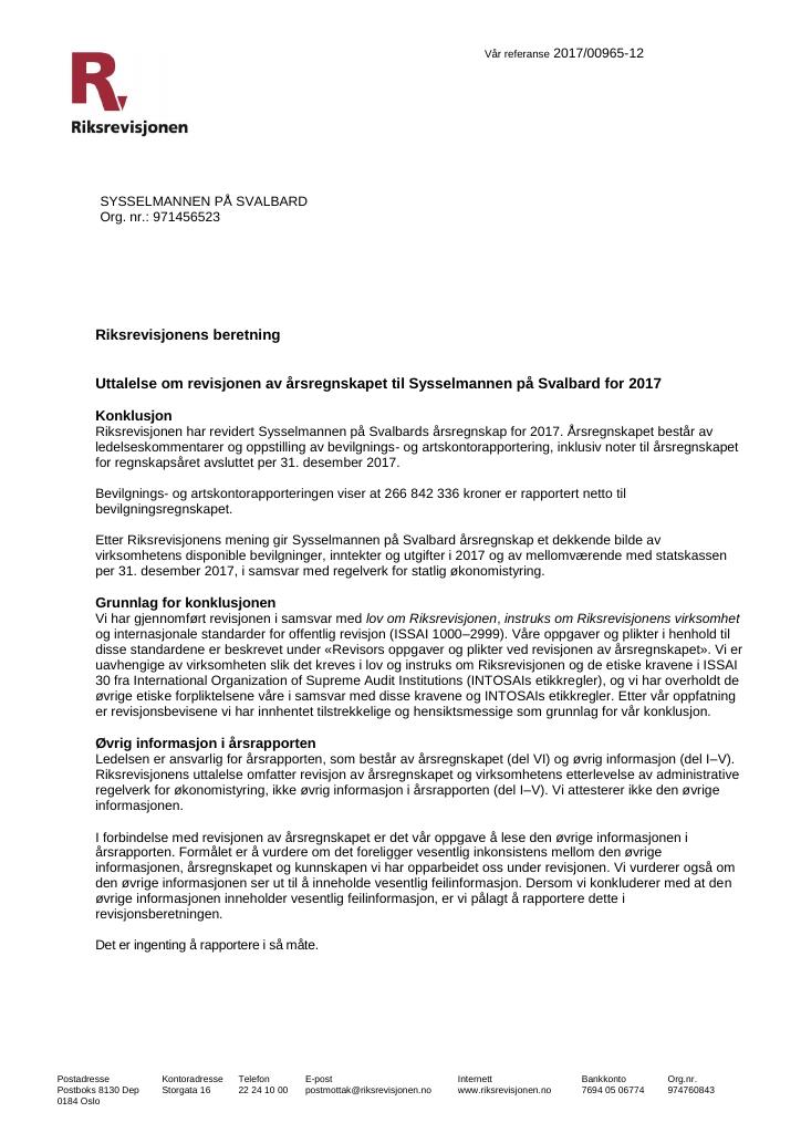 Forsiden av dokumentet Revisjonsberetning (PDF)