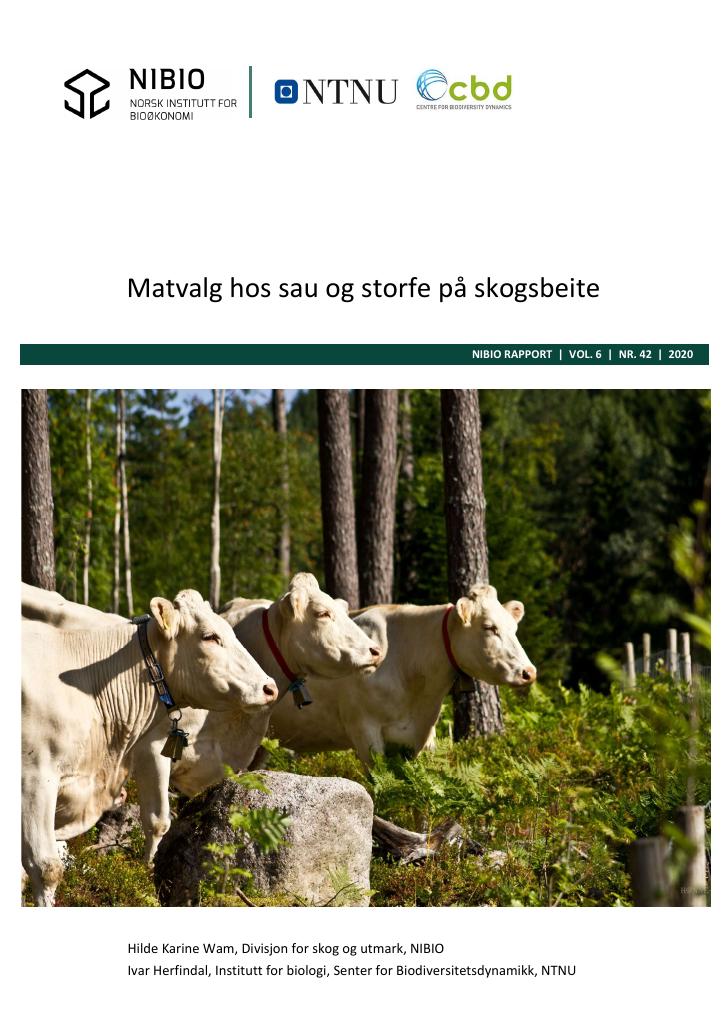 Forsiden av dokumentet Matvalg hos sau og storfe på skogsbeite