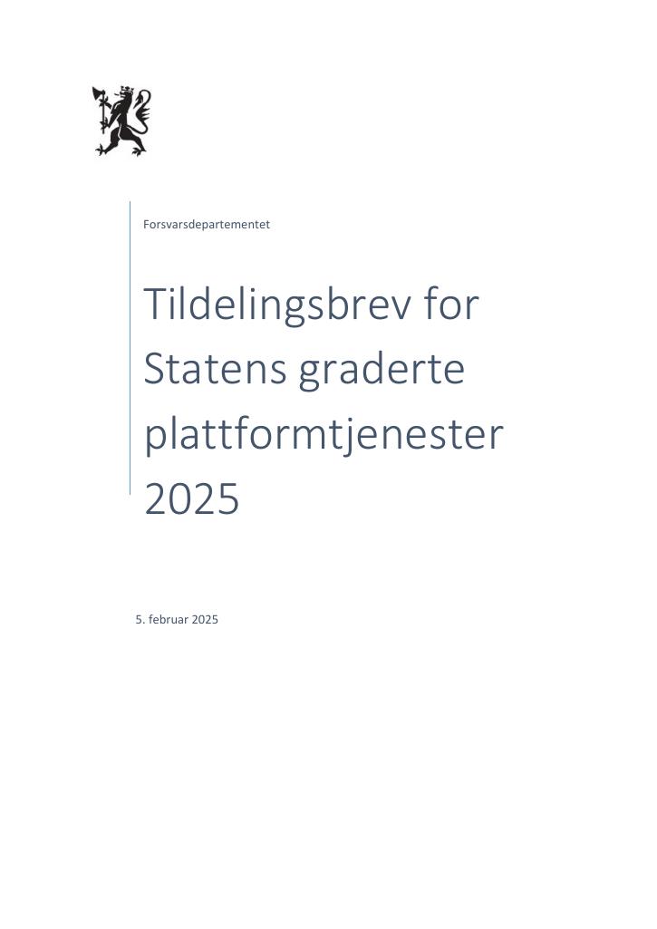 Forsiden av dokumentet Tildelingsbrev Statens graderte plattformtjenester 2025