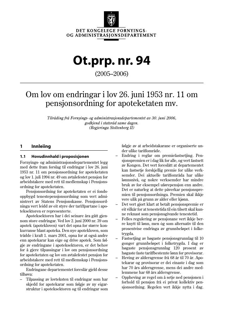 Forsiden av dokumentet Ot.prp. nr. 94 (2005-2006)