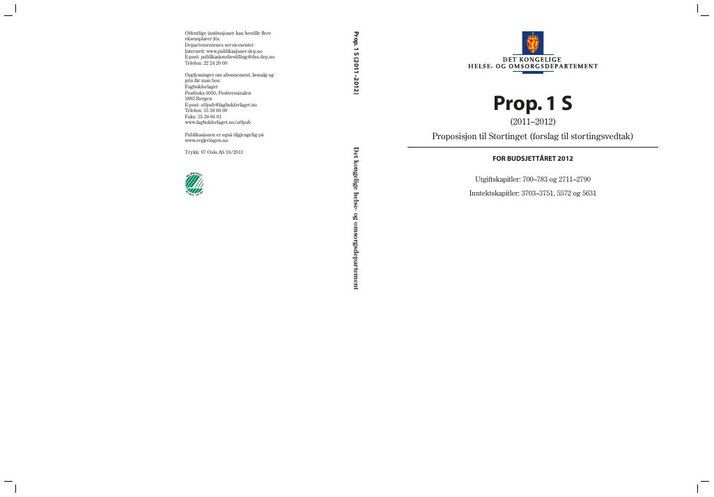 Forsiden av dokumentet Prop. 1 S HOD (2011-2012)