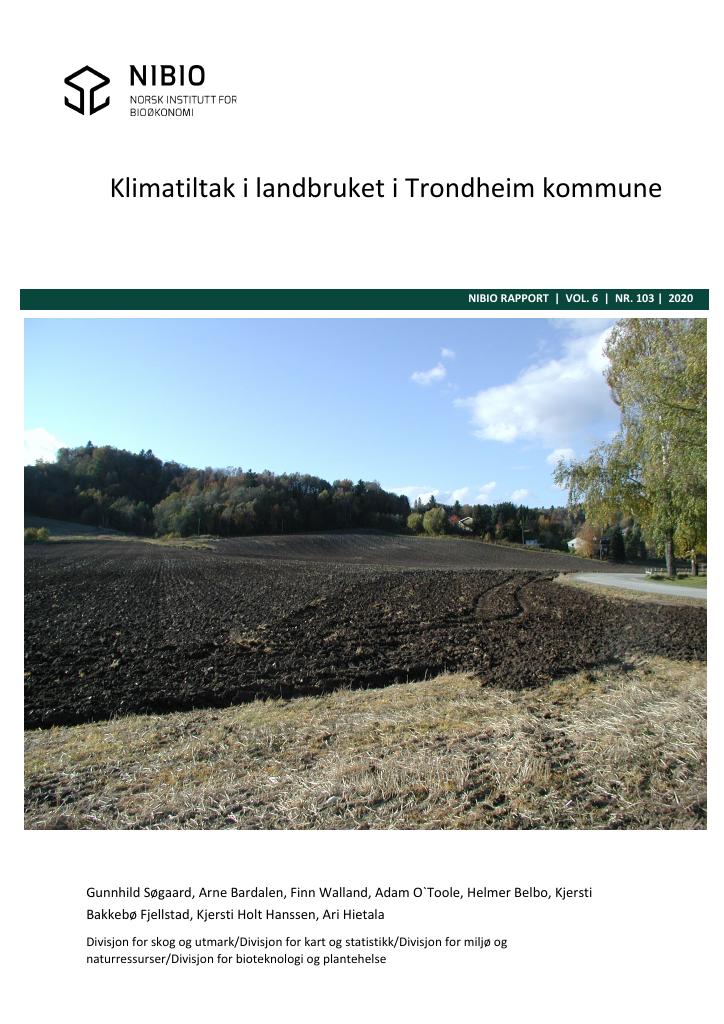 Forsiden av dokumentet Klimatiltak i landbruket i Trondheim kommune