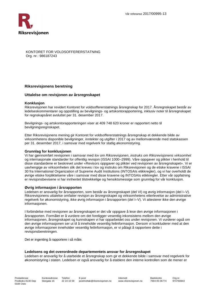 Forsiden av dokumentet Revisjonsberetning (PDF)