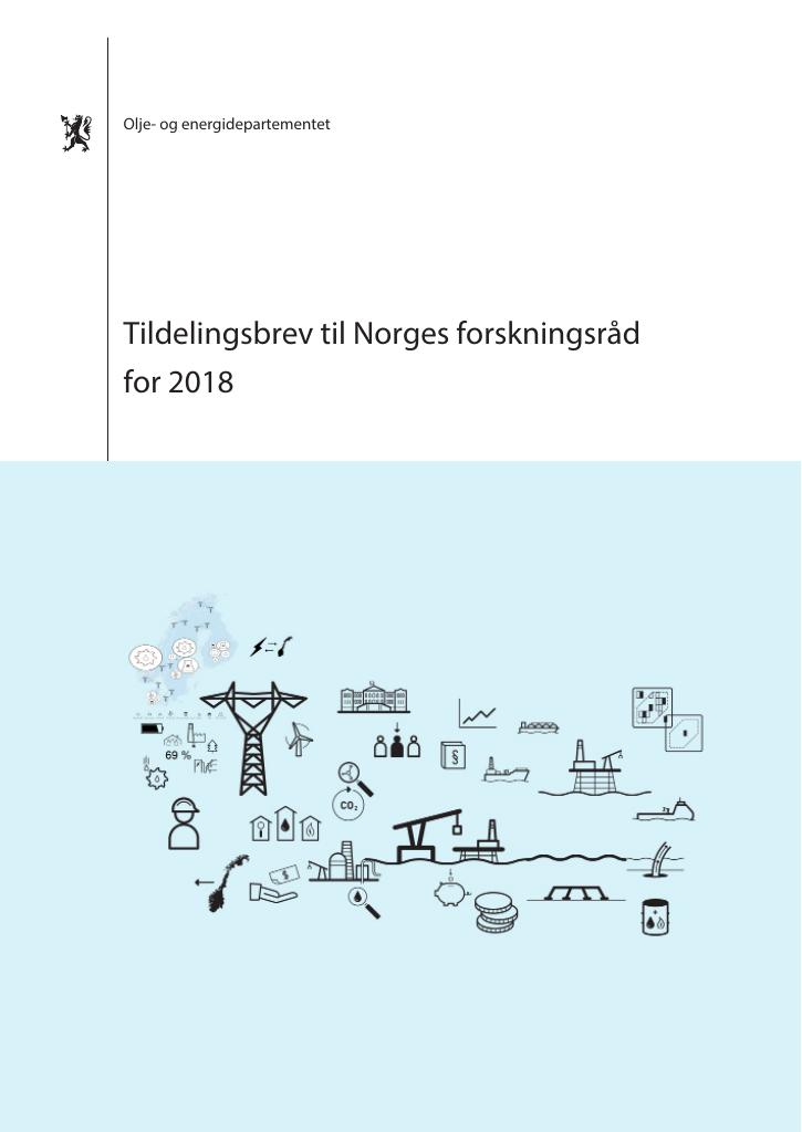 Forsiden av dokumentet Tildelingsbrev Forskningsrådet 2018