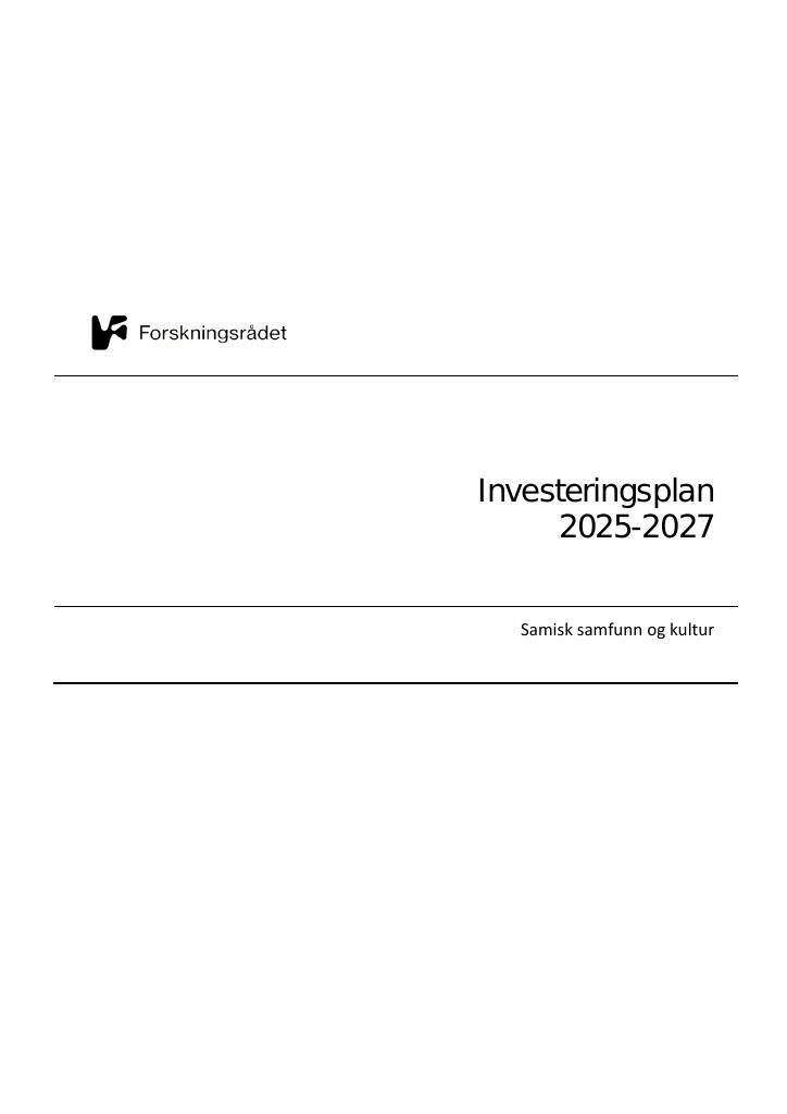Forsiden av dokumentet Investeringsplan for Samisk samfunn og kultur 2025–2027