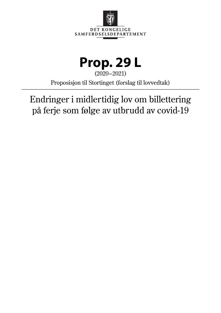 Forsiden av dokumentet Prop. 29 L (2020–2021)