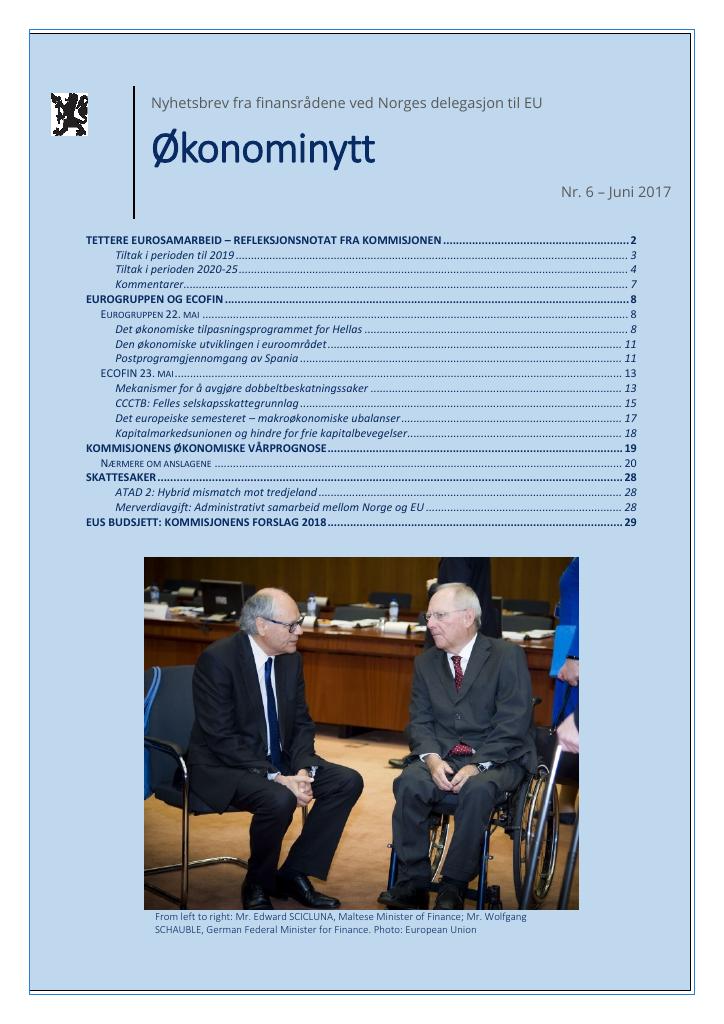 Forsiden av dokumentet Økonominytt fra EU-delegasjonen, juni 2017
