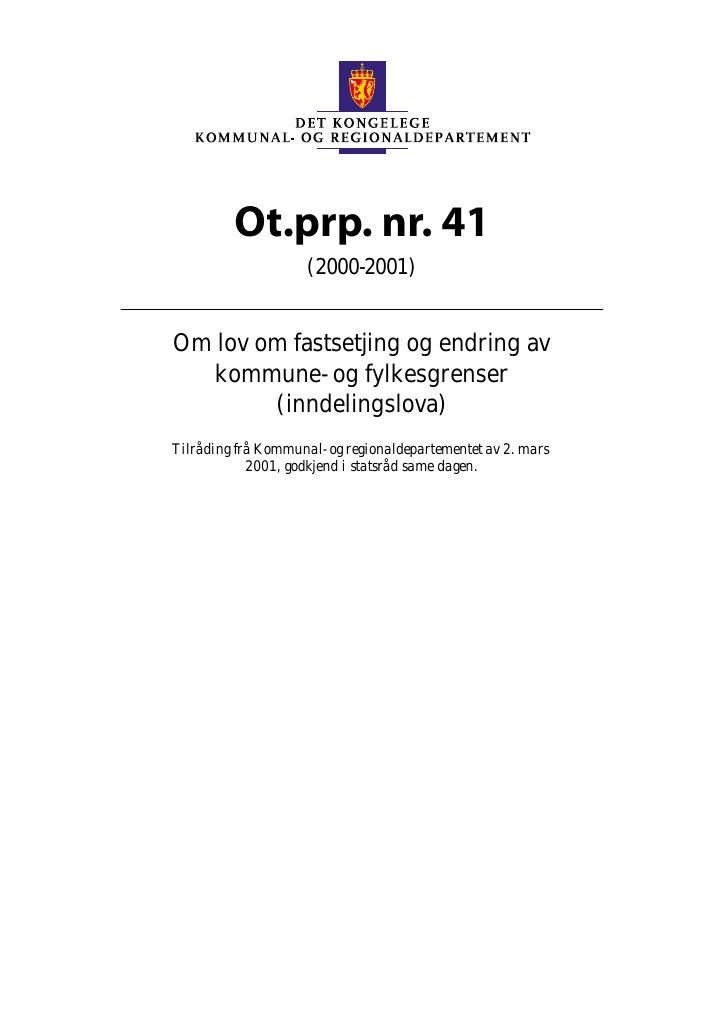 Forsiden av dokumentet Ot.prp. nr. 41 (2000-2001)