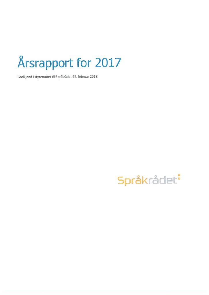 Forsiden av dokumentet Årsrapport Språkrådet 2017