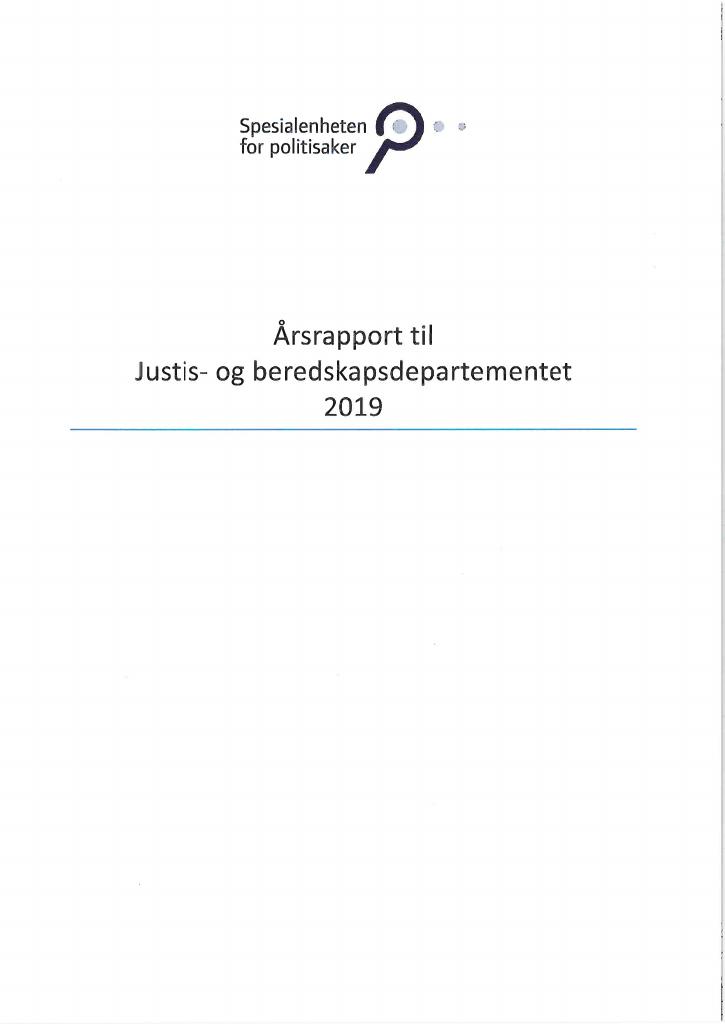 Forsiden av dokumentet Årsrapport Spesialenheten for politisaker 2019