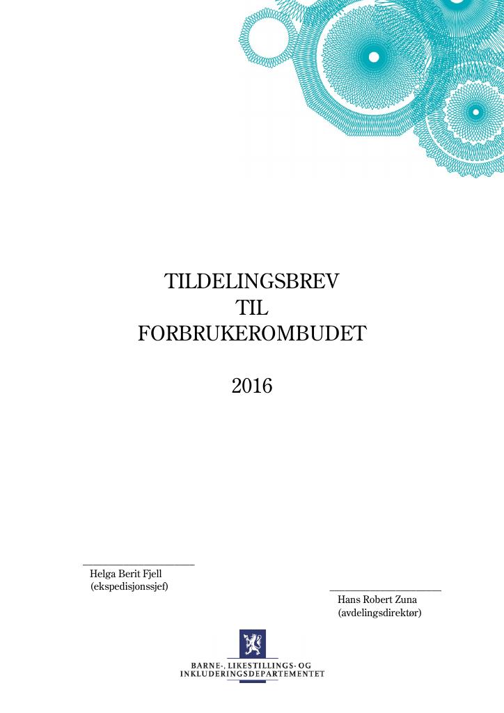 Forsiden av dokumentet Tildelingsbrev 2016