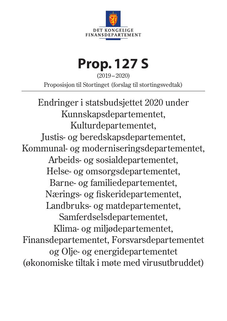 Forsiden av dokumentet Prop. 127 S (2019–2020)