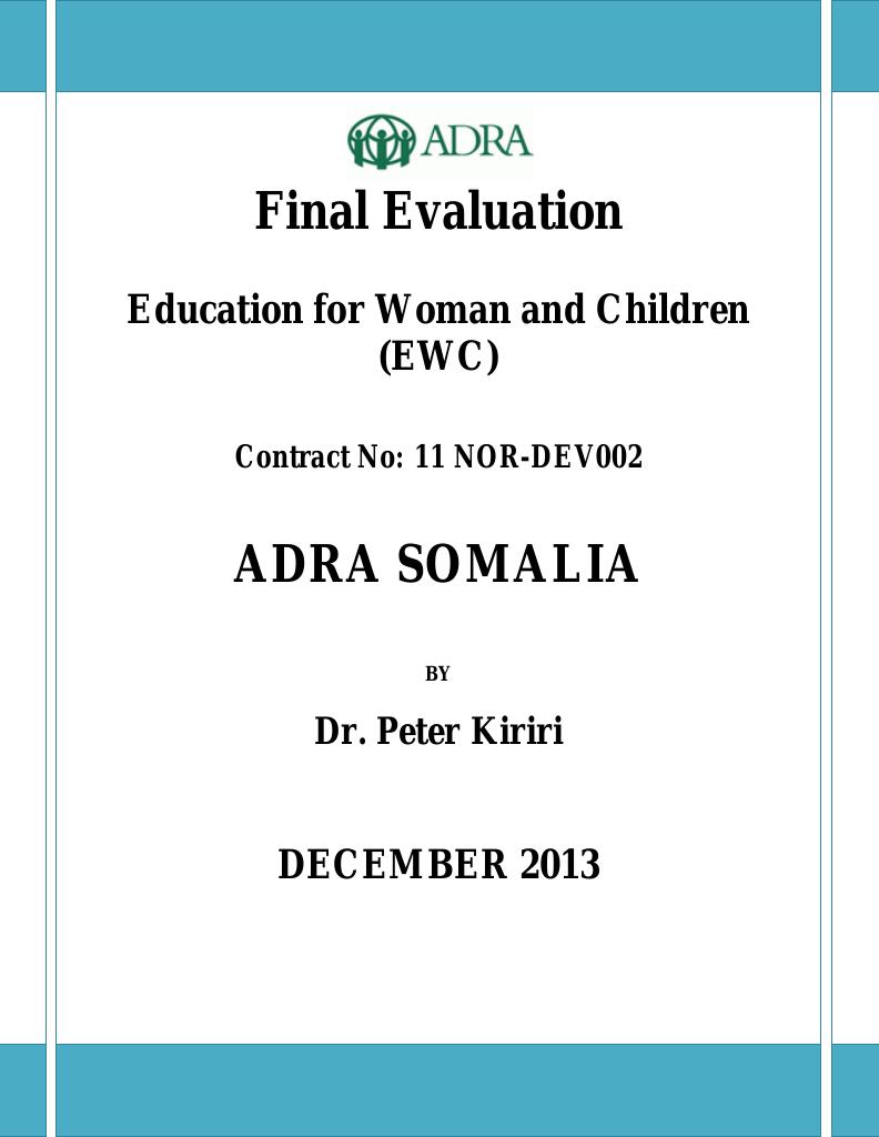 Forsiden av dokumentet Final Evaluation report: Education for Woman and Children (EWC) Somalia