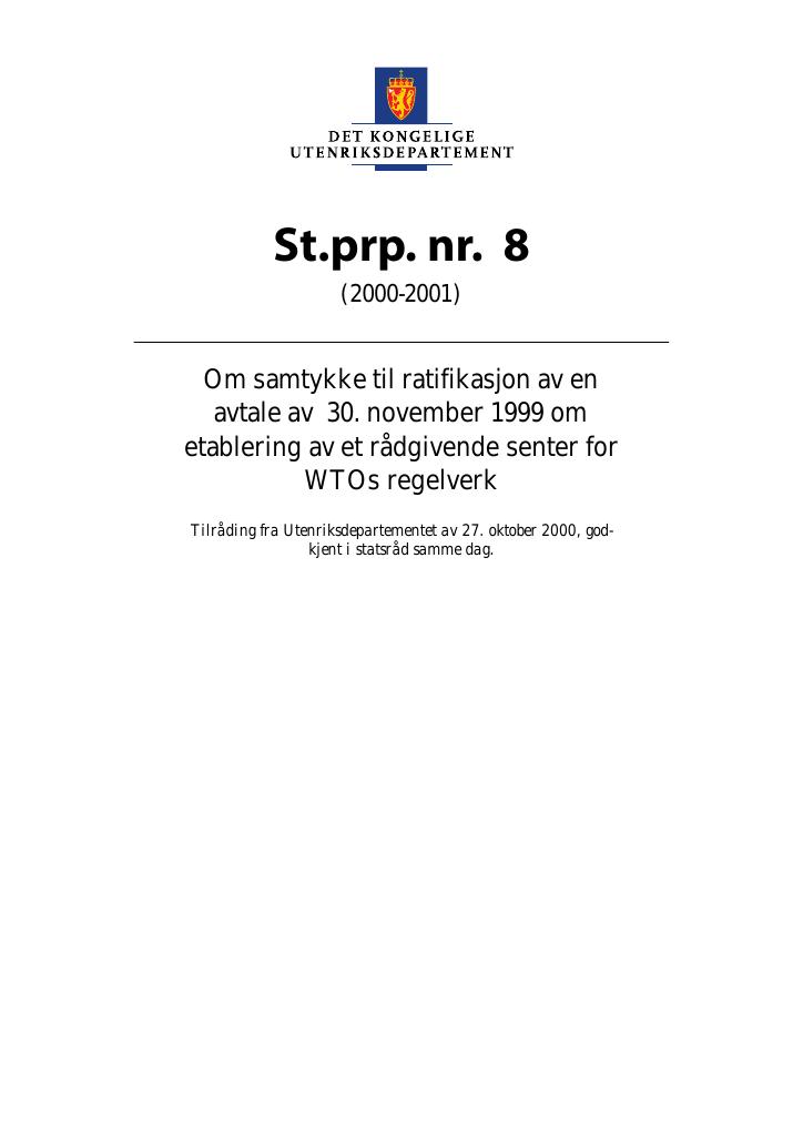 Forsiden av dokumentet St.prp. nr. 8 (2000-2001)
