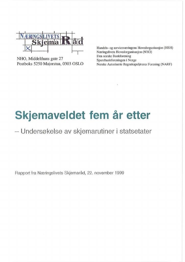 Forsiden av dokumentet Skjemaveldet fem år etter