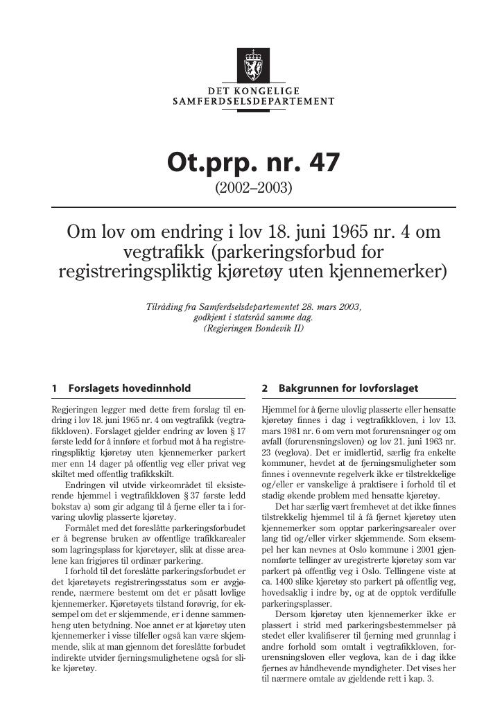 Forsiden av dokumentet Ot.prp. nr. 47 (2002-2003)
