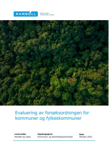 Forsiden av dokumentet Evaluering av forsøksordningen for kommuner og fylkeskommuner