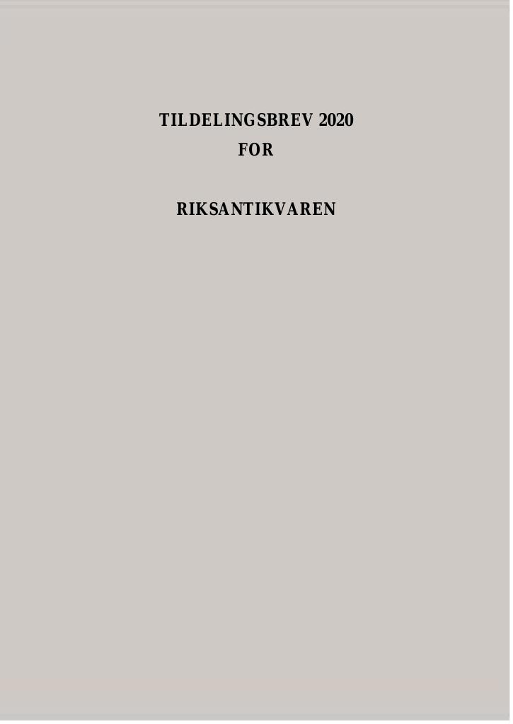 Forsiden av dokumentet Tildelingsbrev Riksantikvaren 2020