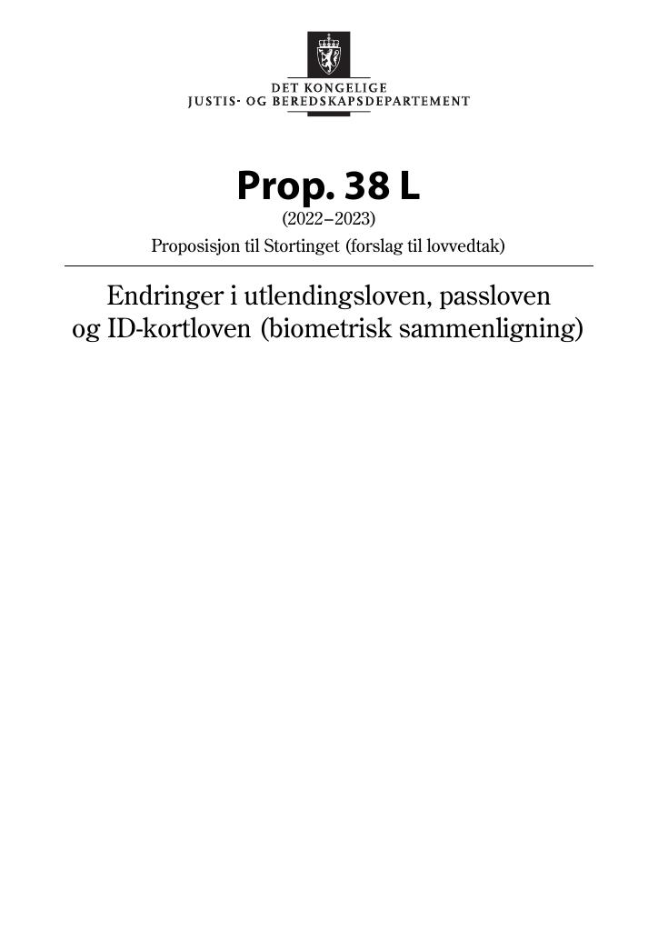 Forsiden av dokumentet Prop. 38 L (2022–2023)